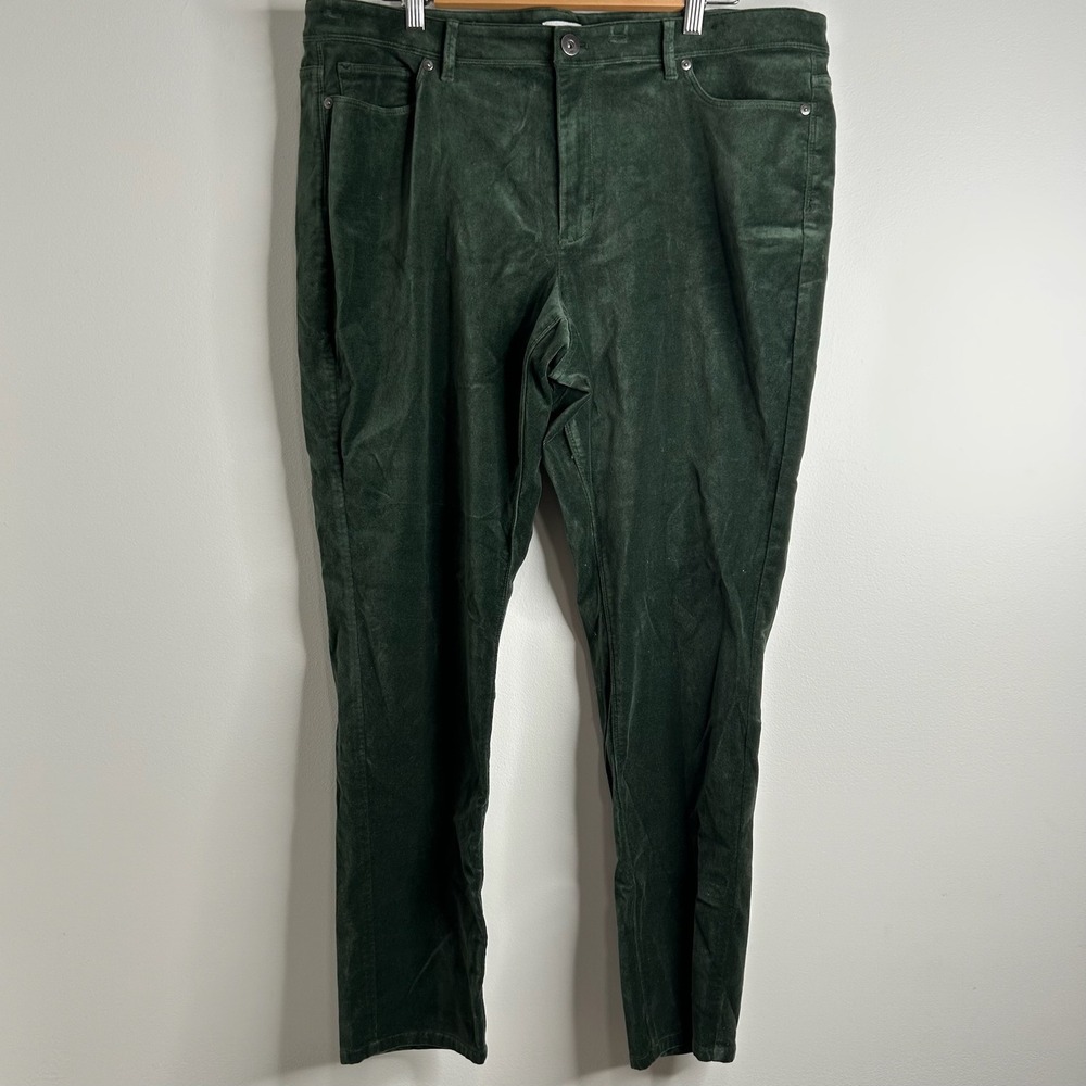 J Jill Boxwood Velvet Pants Women Size 18 Green High Rise‎ Straight Leg Casual